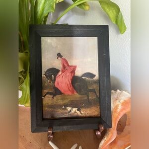 Black Wood Framed Victorian Styled Women on Horse textured Print